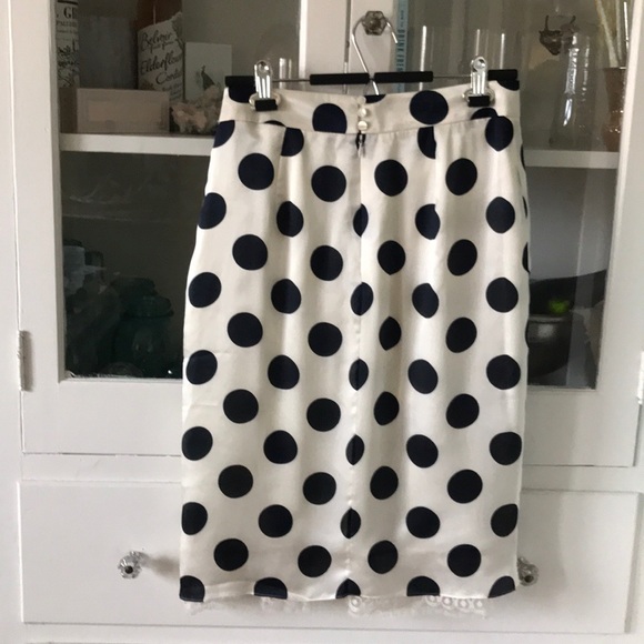 Bill Blass Ivory Navy Polka Dot Silk & Lace skirt - Picture 4 of 8